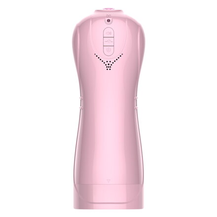 Masturbátor s funkcemi vibrací a pulzací se zvukovými efekty - růžový